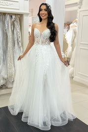 A-Line Sweetheart Neck Floor-Length Tulle Prom Dress with Beaded Corset Bodice