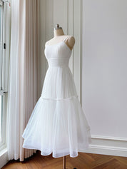 A-Line Scoop Neck Tea-Length Sage Green Tulle Homecoming Dress with Tiered Skirt