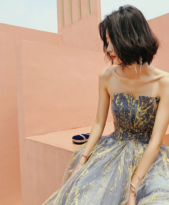 A-Line A line Tulle Lace Long Prom Dress, Tulle Formal Graduation Dress