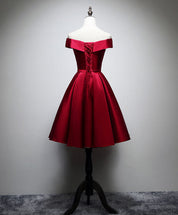 Off-Shoulder Sweetheart Satin Knee-Length Burgundy Homecoming Dress