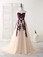 A-Line Sweetheart Floor-Length Tulle & Lace Prom Dress with Lace Appliqué
