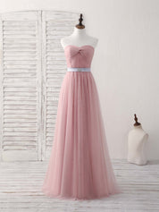 A-line Sweetheart Neck Floor-Length Tulle Prom Dress with Ruched Bodice