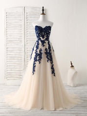 A-Line Sweetheart Neck Floor-Length Tulle & Lace Prom Dress with Contrast Lace Appliqué