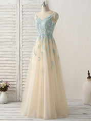 A-line Illusion Neck Floor-Length Tulle & Lace Prom Dress with Zipper Back