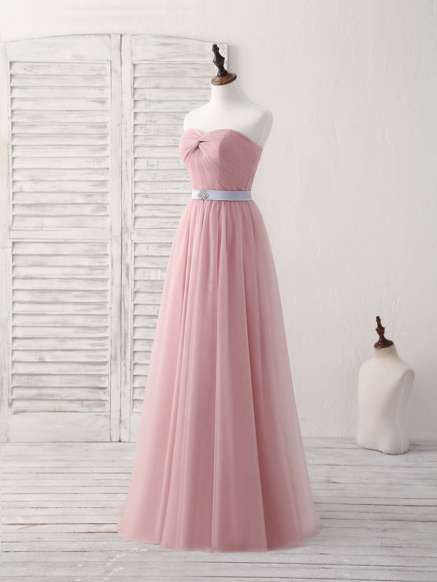 A-line Sweetheart Neck Floor-Length Tulle Prom Dress with Ruched Bodice