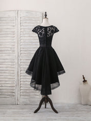 Cap Sleeve A-Line High-Low Homecoming Dress with Lace Appliqué
