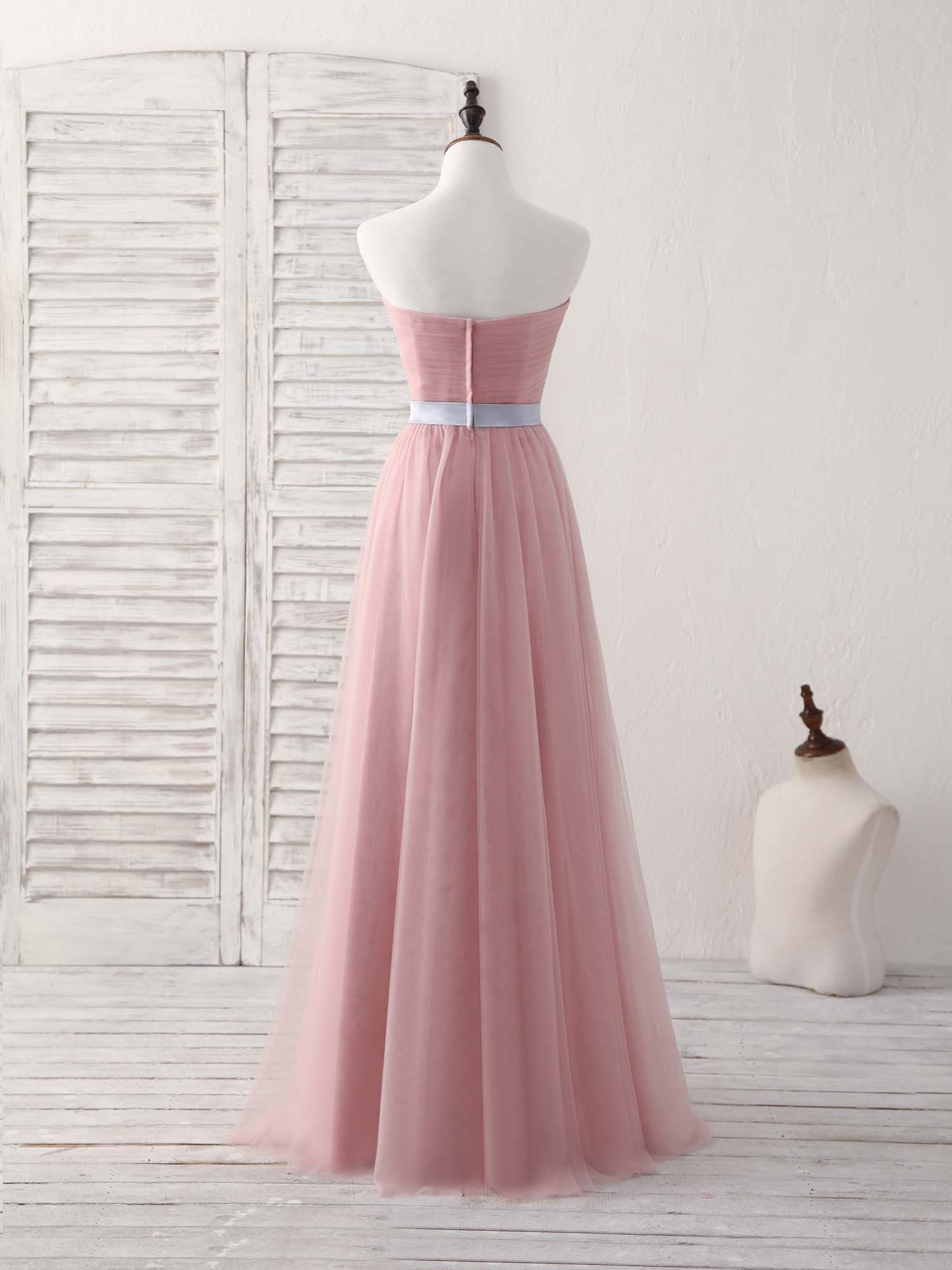 A-line Sweetheart Neck Floor-Length Tulle Prom Dress with Ruched Bodice