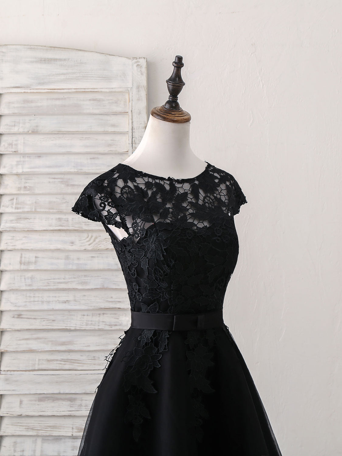 Cap Sleeve A-Line High-Low Homecoming Dress with Lace Appliqué