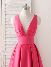 A-line Deep V Neck Floor-Length Satin Prom Dress with Cross-Back Straps