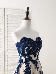 A-Line Sweetheart Neck Floor-Length Tulle & Lace Prom Dress with Contrast Lace Appliqué