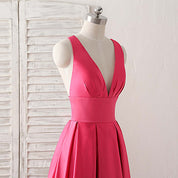 A-line Deep V Neck Floor-Length Satin Prom Dress with Cross-Back Straps