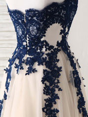 A-Line Sweetheart Neck Floor-Length Tulle & Lace Prom Dress with Contrast Lace Appliqué