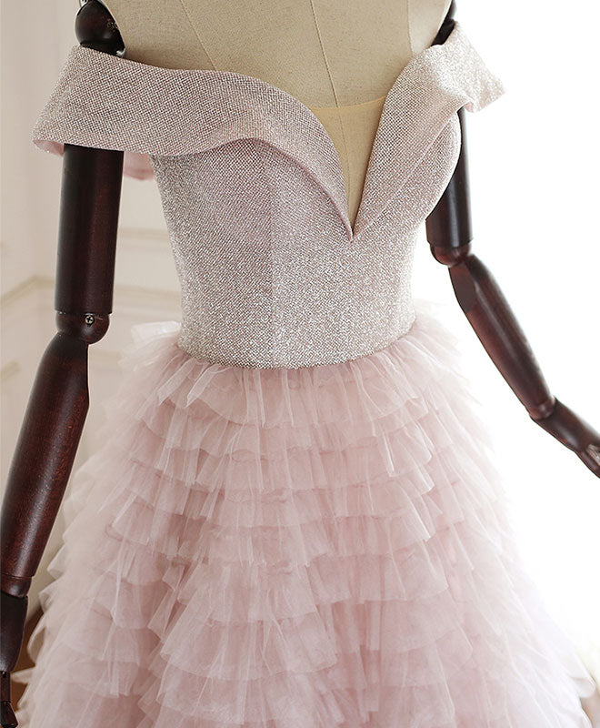 A-line Off-the-Shoulder Sweetheart Floor-Length Tulle Tiered Ruffle Prom Dress