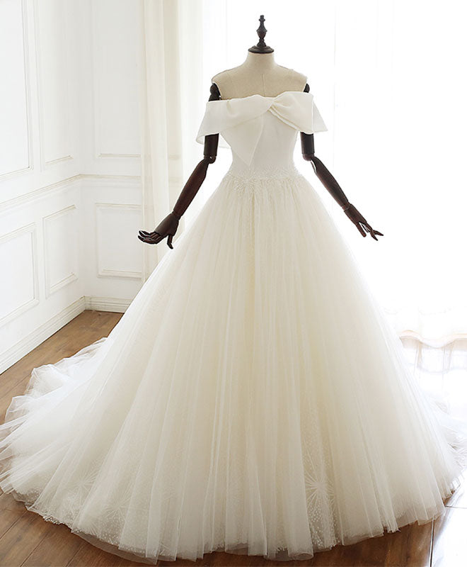 Elegant Off-Shoulder Tulle Ball Gown Prom Dress with Bow Detail