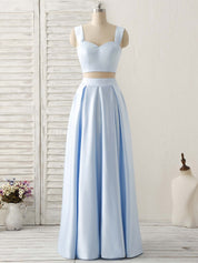 A-line Sweetheart Neck Floor-Length Satin Two-Piece Prom Dress