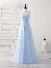 A-line Square Neck Floor-Length Tulle Prom Dress with Pleated Bodice