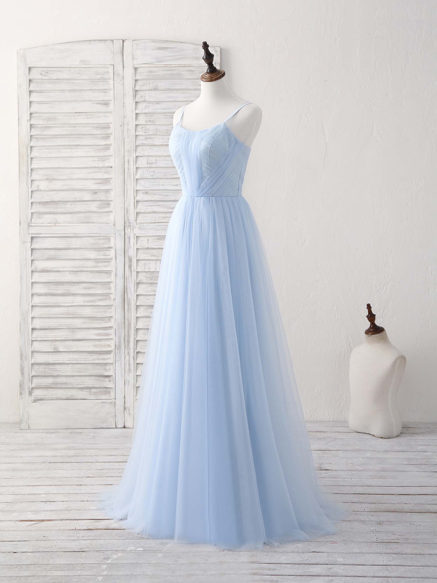 A-line Square Neck Floor-Length Tulle Prom Dress with Pleated Bodice