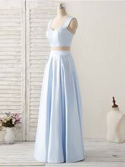 A-line Sweetheart Neck Floor-Length Satin Two-Piece Prom Dress