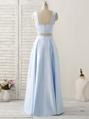 A-line Sweetheart Neck Floor-Length Satin Two-Piece Prom Dress