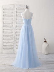 A-line Square Neck Floor-Length Tulle Prom Dress with Pleated Bodice