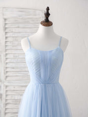 A-line Square Neck Floor-Length Tulle Prom Dress with Pleated Bodice