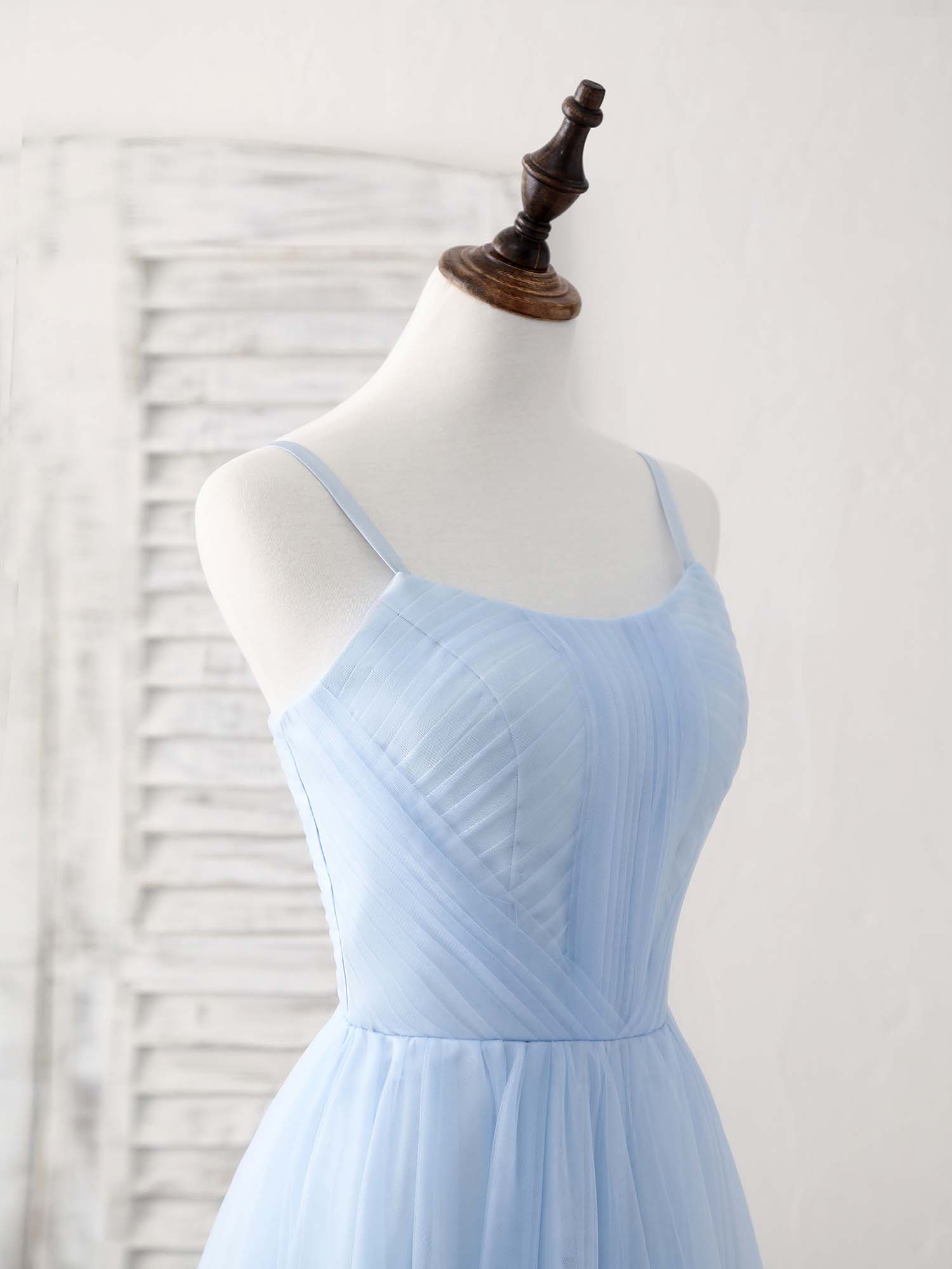 A-line Square Neck Floor-Length Tulle Prom Dress with Pleated Bodice