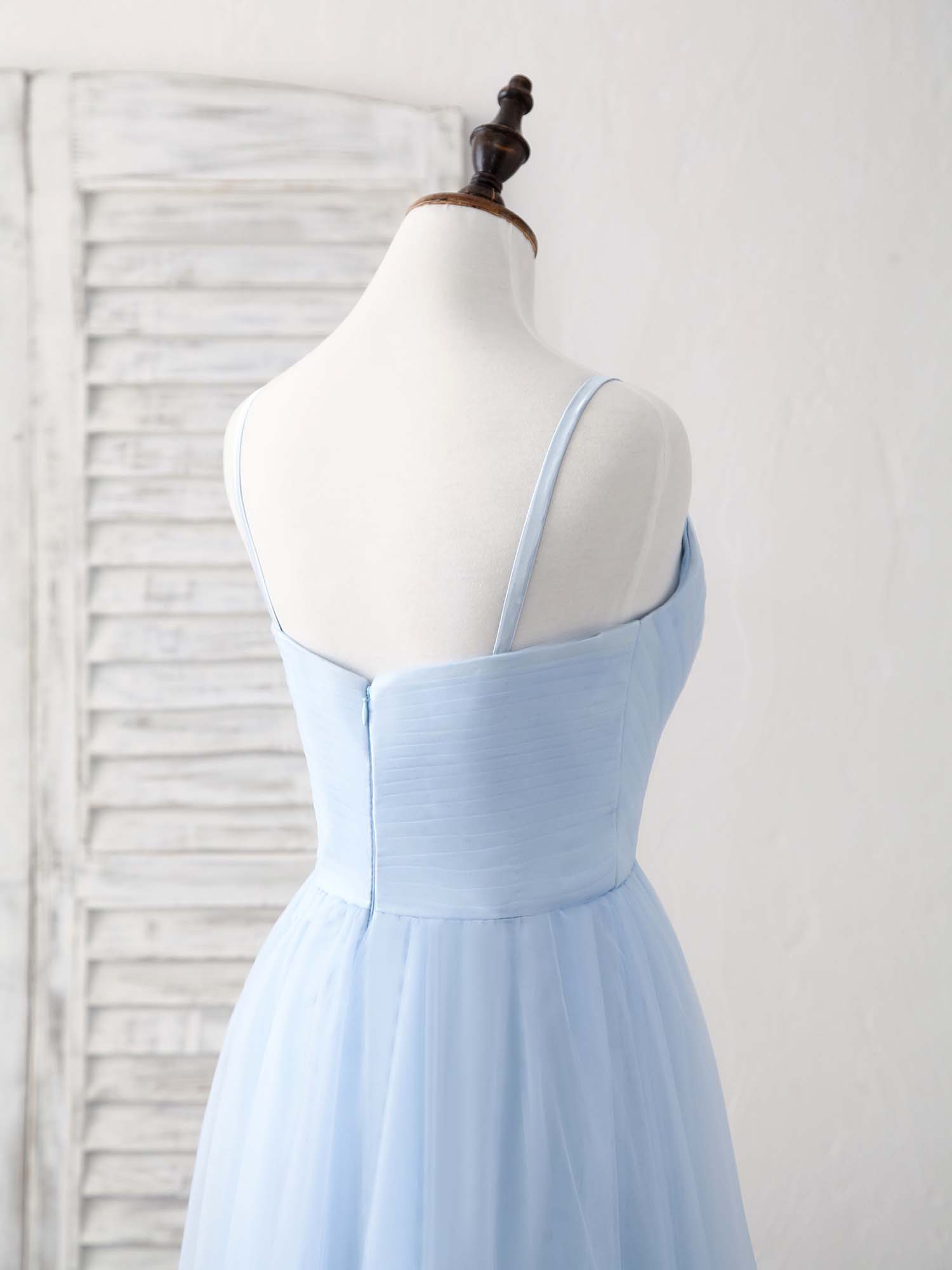 A-line Square Neck Floor-Length Tulle Prom Dress with Pleated Bodice
