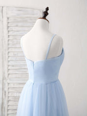 A-line Square Neck Floor-Length Tulle Prom Dress with Pleated Bodice