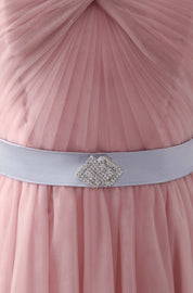 A-line Sweetheart Neck Floor-Length Tulle Prom Dress with Ruched Bodice