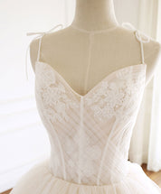 Ball Gown Sweetheart Neck Floor-Length Ivory Tulle and Lace Prom Dress with Tiered Ruffle Skirt