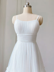 A-Line Scoop Neck Tea-Length Sage Green Tulle Homecoming Dress with Tiered Skirt