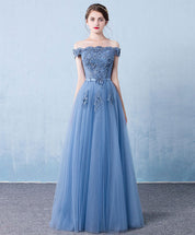 Off-The-Shoulder Floral Lace Appliqué Tulle Prom Dress With Lace-Up Back