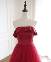 A-Line Off-the-Shoulder Floor-Length Red Tulle Prom Dress with Ruffle Neckline