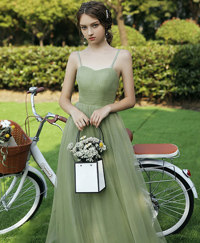 A-Line Sweetheart Neck Floor-Length Tulle Prom Dress in Sage Green