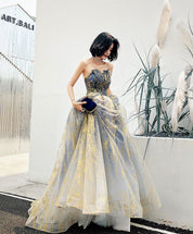 A-Line A line Tulle Lace Long Prom Dress, Tulle Formal Graduation Dress