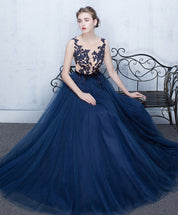 A-Line Illusion Neck Floor-Length Tulle & Lace Prom Dress with Appliqué Bodice