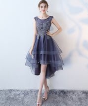 A-Line Sleeveless Scoop Neck High-Low Tulle Homecoming Dress With Beaded Lace Bodice