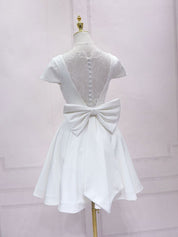 A-Line V-Neck Knee-Length White Chiffon Homecoming Dress with Short Sleeves