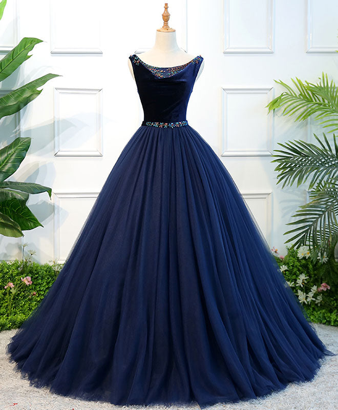 Ball Gown Boat Neck Floor-Length Tulle Prom Dress with Beaded Waist Detail