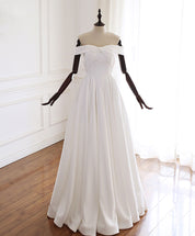 A-Line Ivory Off-the-Shoulder Floor-Length Satin Prom Dress with Draped Bodice
