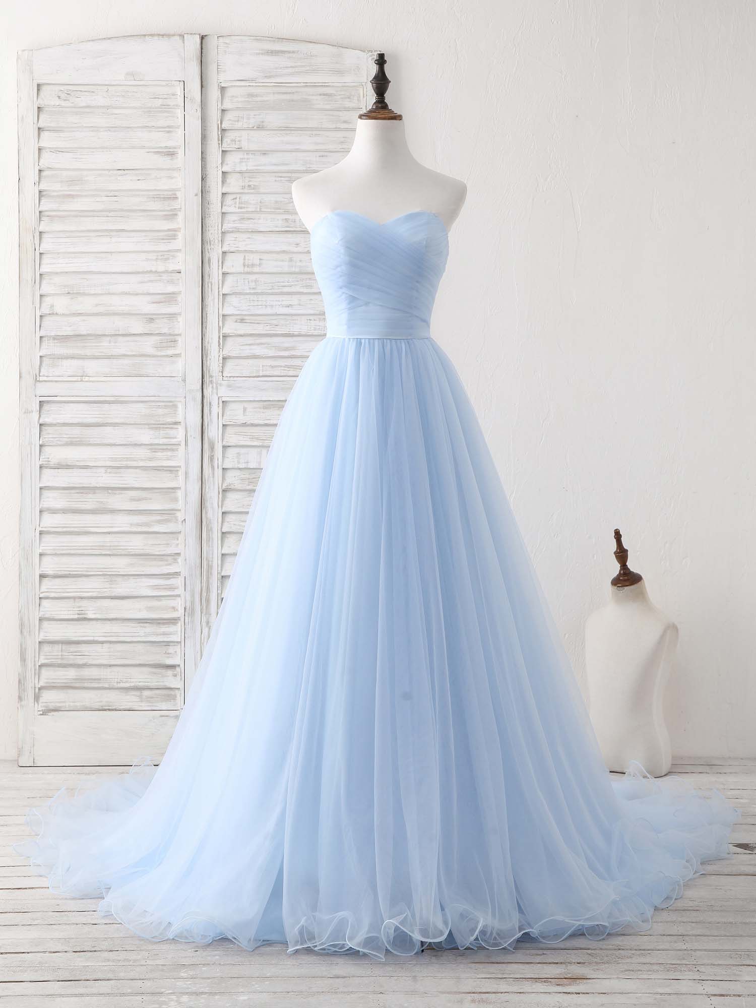 A-line Sweetheart Floor-Length Tulle Prom Dress with Pleated Bodice