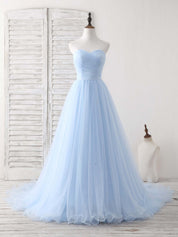 A-line Sweetheart Floor-Length Tulle Prom Dress with Pleated Bodice