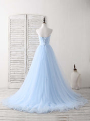A-line Sweetheart Floor-Length Tulle Prom Dress with Pleated Bodice