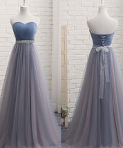 Strapless Sweetheart Corset Back Tulle Prom Dress with Beaded Waistband