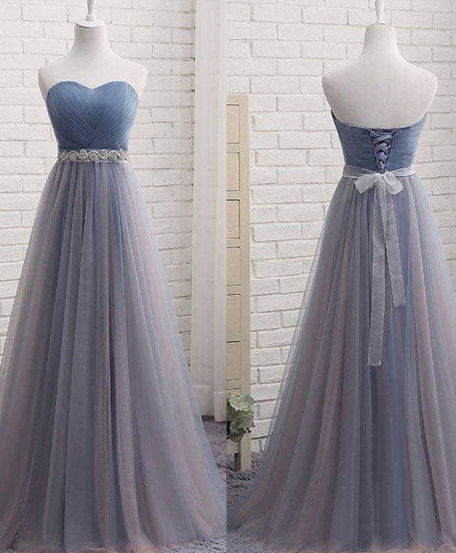 Strapless Sweetheart Corset Back Tulle Prom Dress with Beaded Waistband