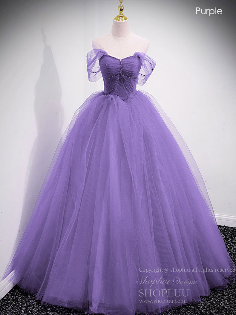 Ball Gown Sweetheart Floor-Length Tulle Prom Dress with Beaded Corset Bodice