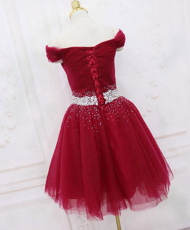 Tulle Off-the-Shoulder Homecoming Dress with Beaded Waist and Sequin Embellishments