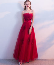 A-line Strapless Floor-Length Tulle Prom Dress with Lace Appliqué