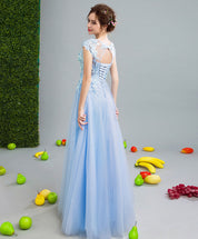 A-Line Illusion Neck Floor-Length Tulle Prom Dress with 3D Floral Lace Appliqué