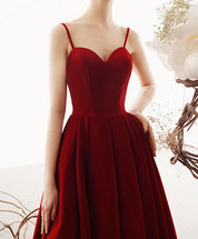 A-Line Sweetheart Neck Floor-Length Burgundy Velvet Prom Dress with Spaghetti Straps and Dramatic Full Skirt